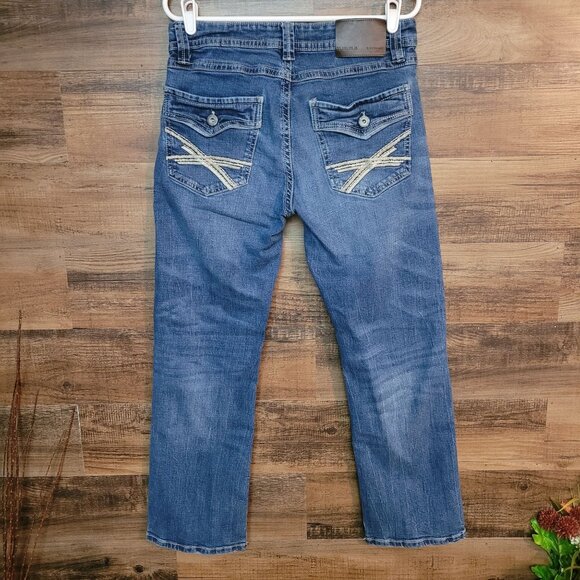 TK Axel Jeans Mens 32x30 Measures 32x29 Straight Leg Open Button Flap Pockets